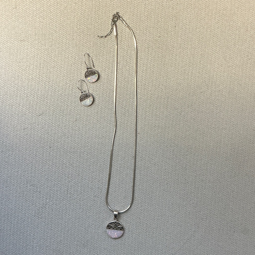 Sterling Silver Iridescent Necklace and Earring Set